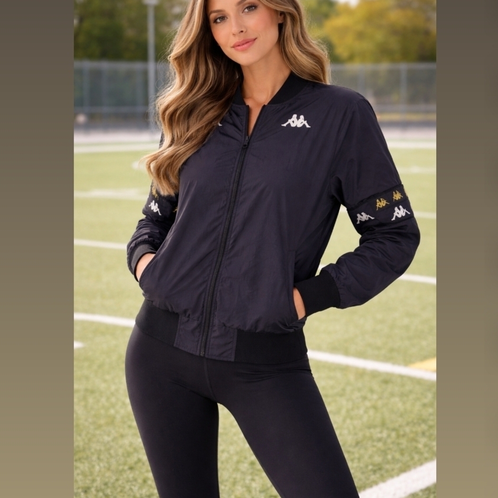 Kappa Black Logo Track Bomber Jacket with White Accents